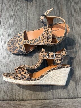 Lucky Brand Leopard-Print Espadrille Wedge Sandals - Brown